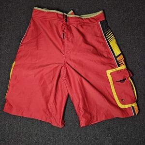 Fox Racing Boardshorts Mens 34 Red Graphic Swim Trunks Surf Moto Side Pocket Y2k